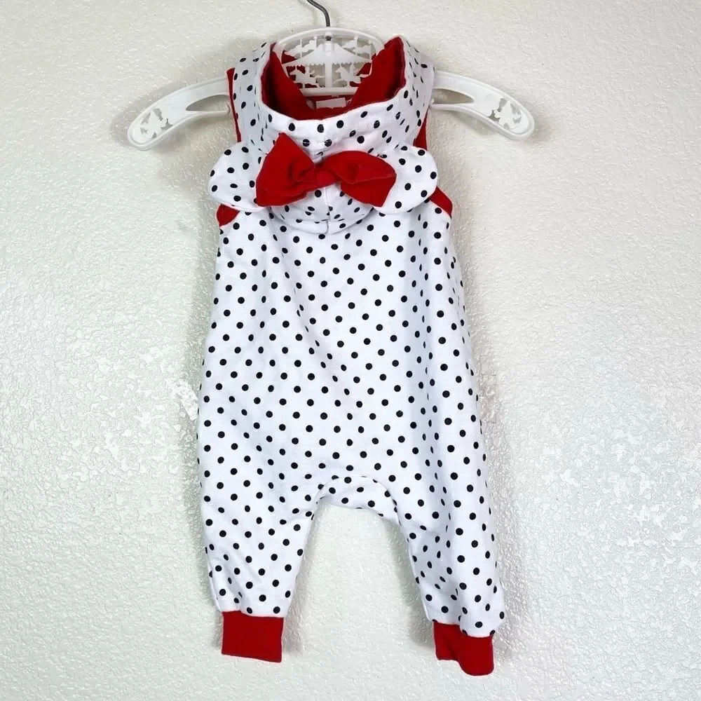 0-3M Disney Baby Minnie Mouse White Polka Dot Hooded Sleeveless Onesie